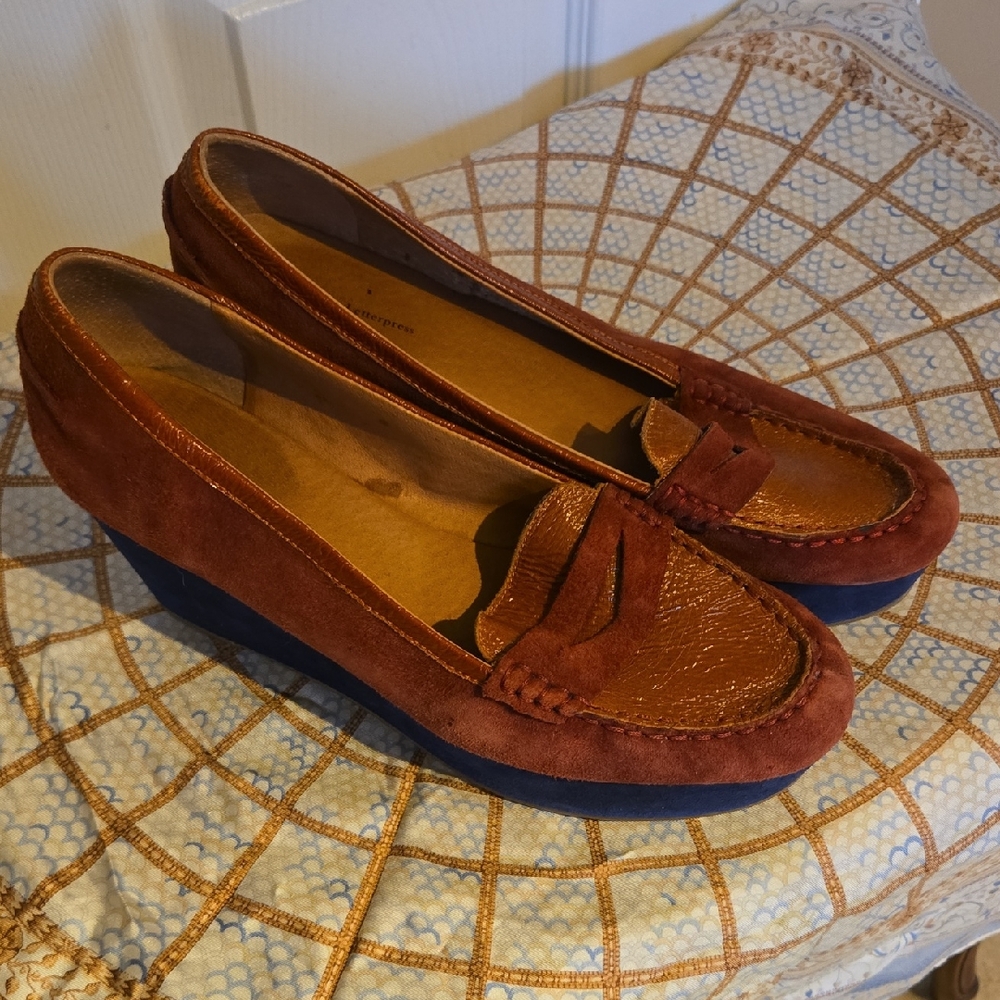 Platform Blue And Rust Suede (W Orange Leather) Loafers